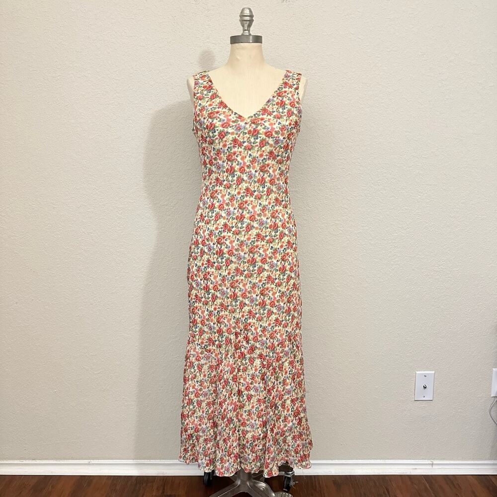Vintage LAUREN RALPH LAUREN Maxi Dress Silk Ditsy Floral Cottagecore